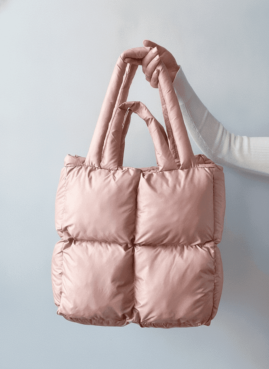 Blush Puffer Tote, Water-Resistant, Dual Handles