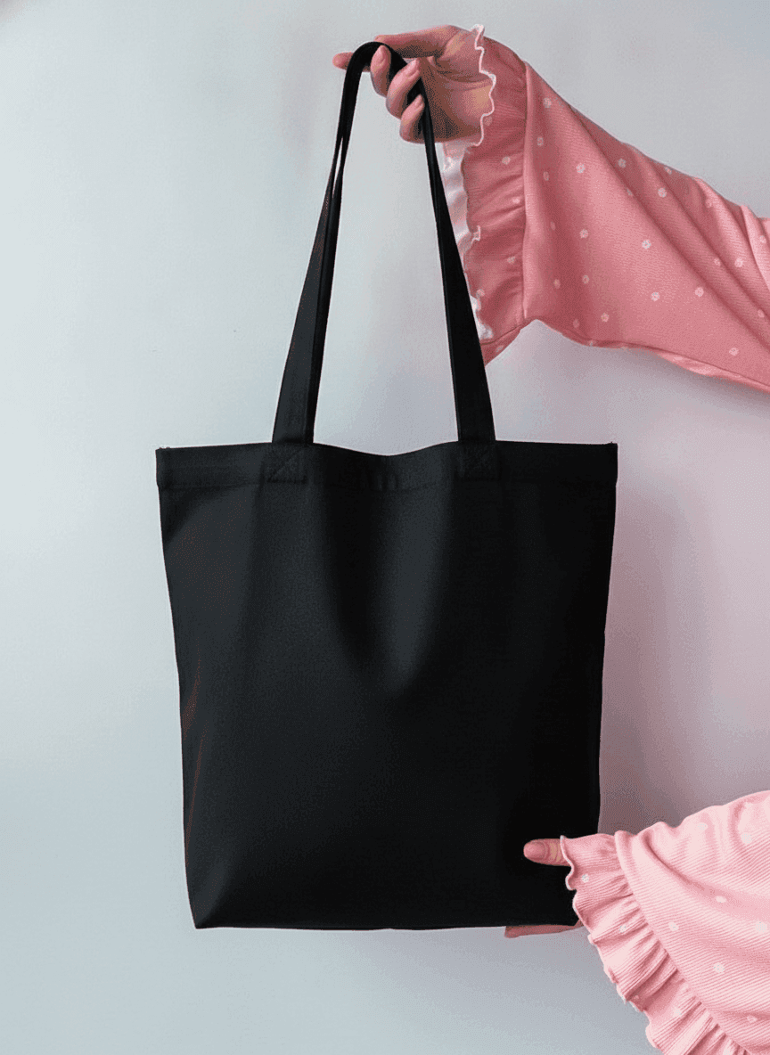 Black Twill Eco Tote Bag with Velcro Pocket