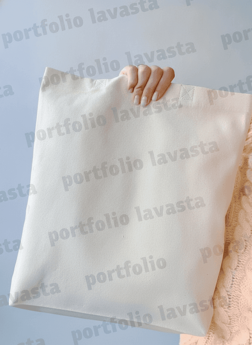 Cotton Tote Bag with Blue Handle & Orange Pocket