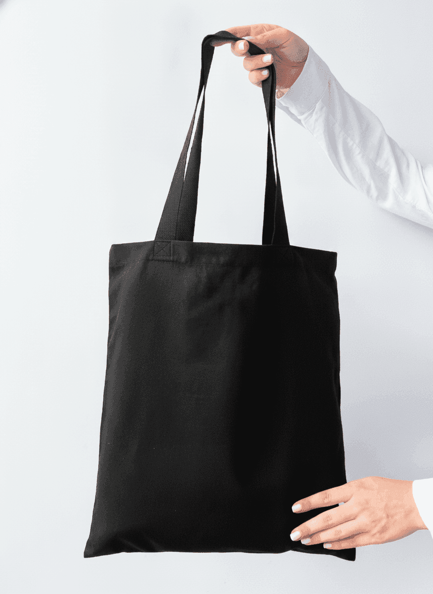 Black Printed Cotton Calico Tote Bag