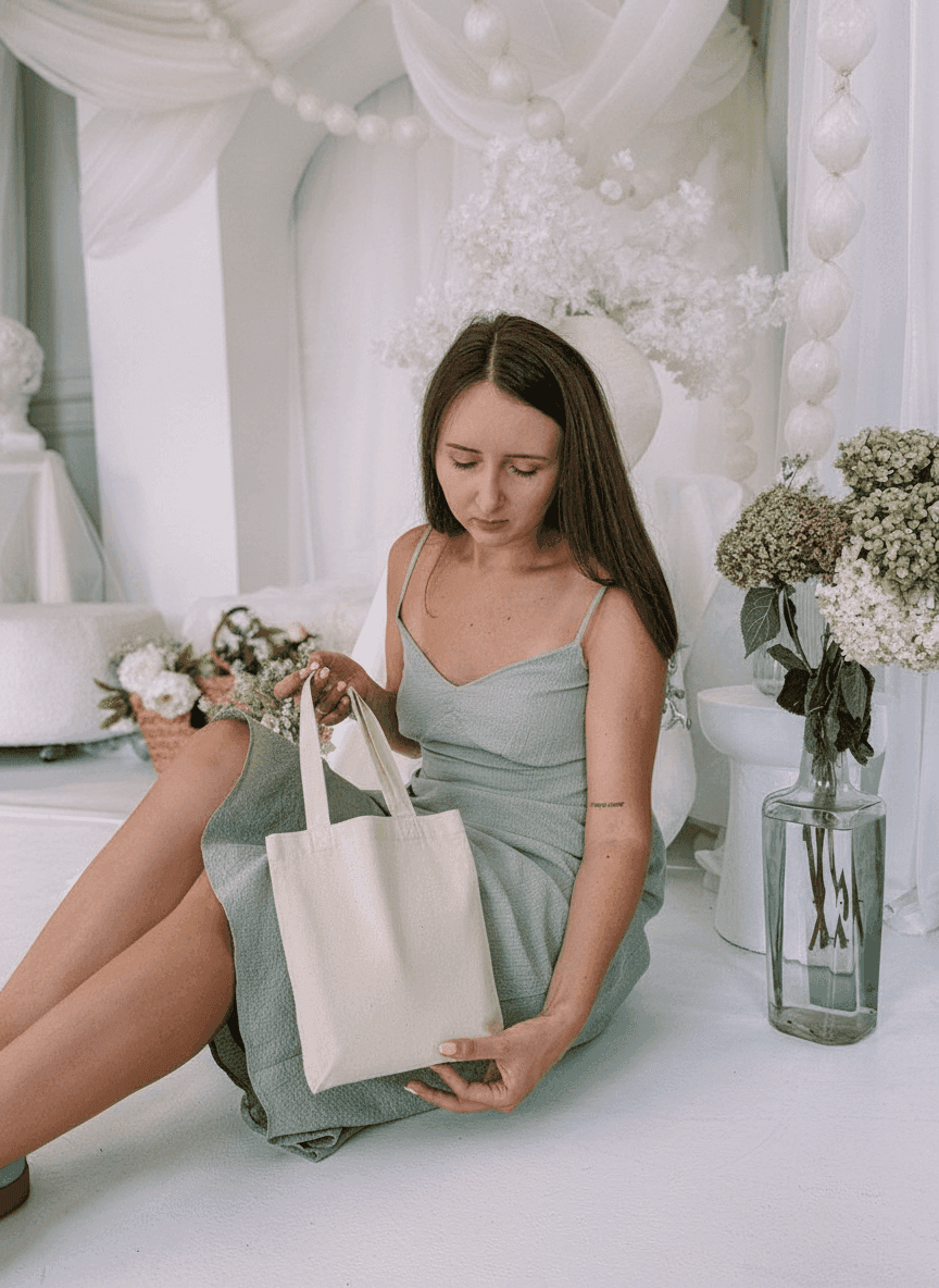 Double-Knit Tote Bag with Side Panel, Short Handles