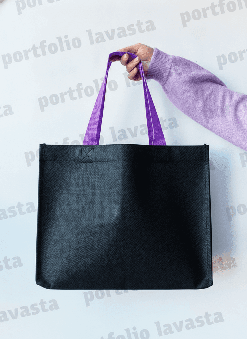 Black Laminated Jute Tote Bag with Ribbon & D-Ring