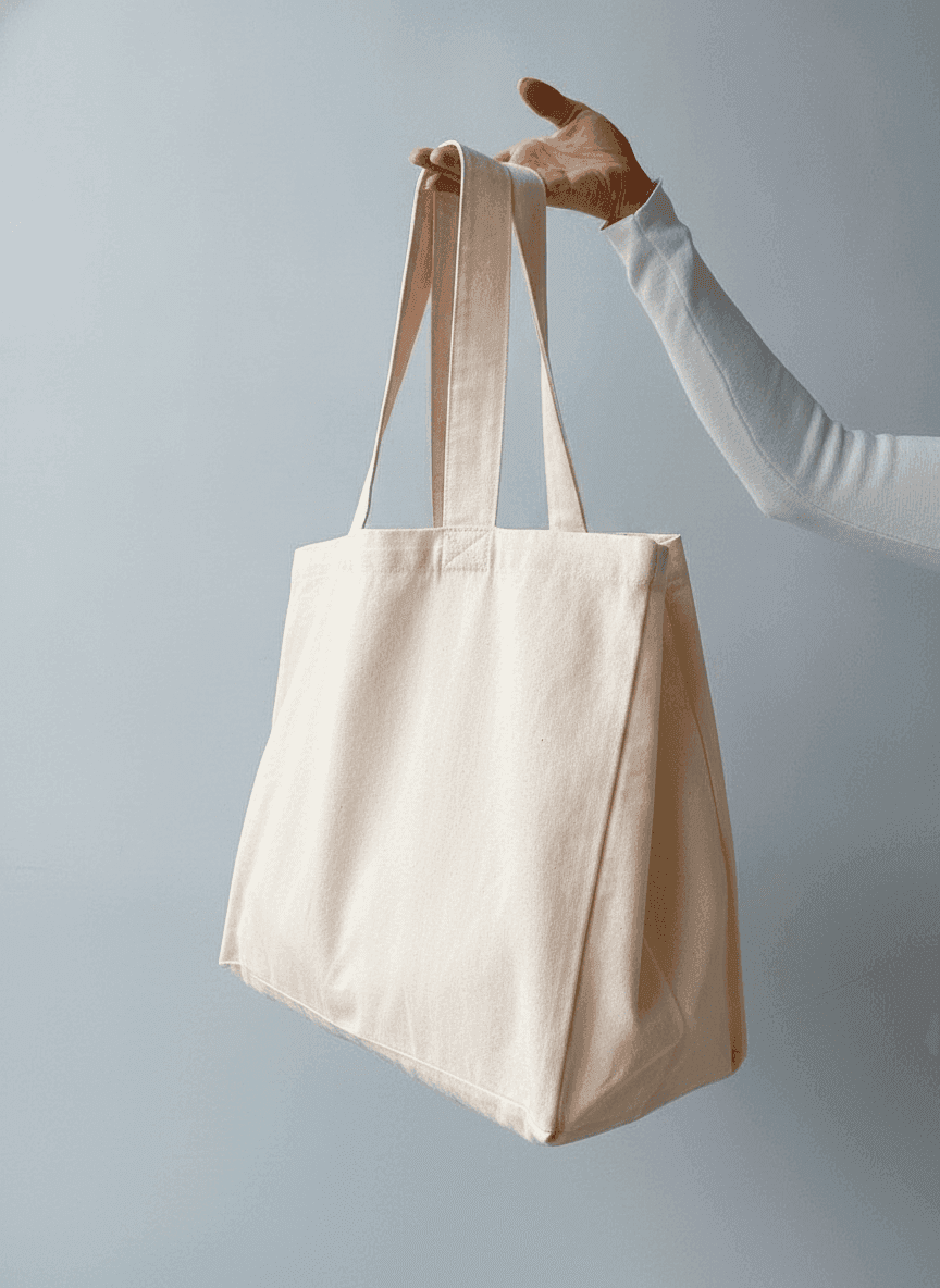 Beige Twill Shopper Tote