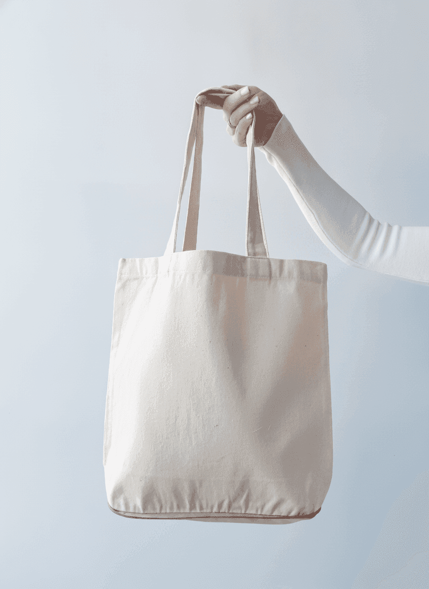 Light Beige Natural Fabric Zippered Bag