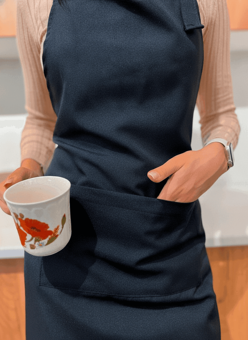 Black Gabardine Apron with Kalyna Print