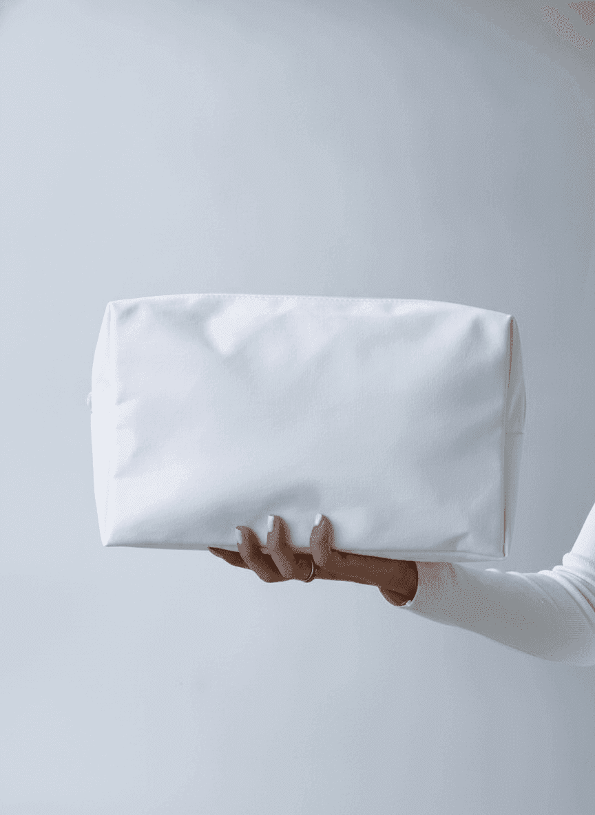 White Twill Makeup Bag with Zipper