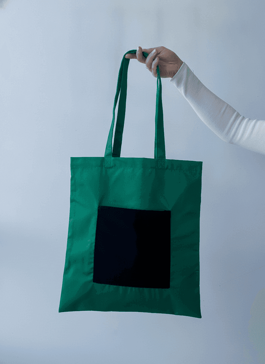 Green Cotton Tote Bag with Velcro Pocket