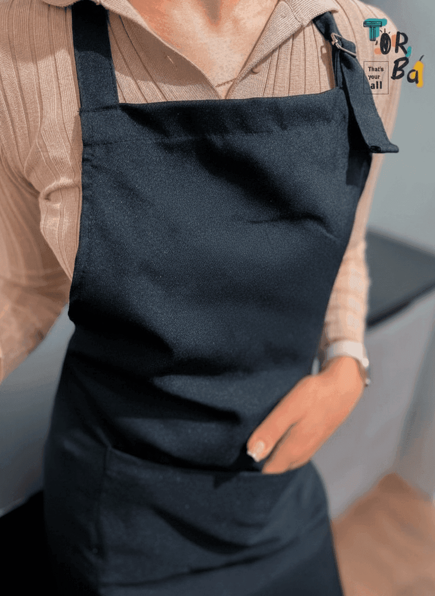 Black Gabardine Apron with Slava Ukraini Print