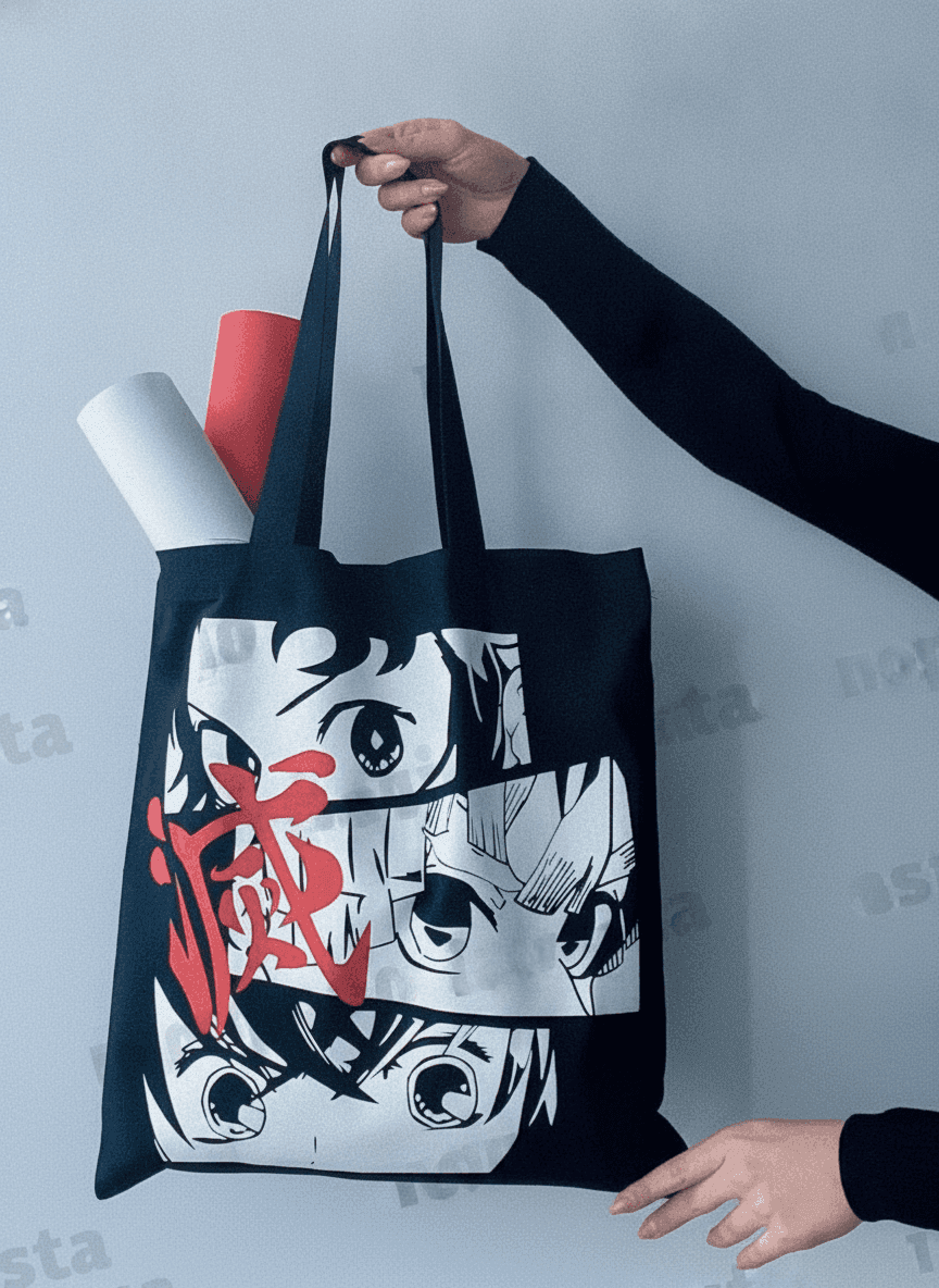 Oversized Black Calico Tote Bag
