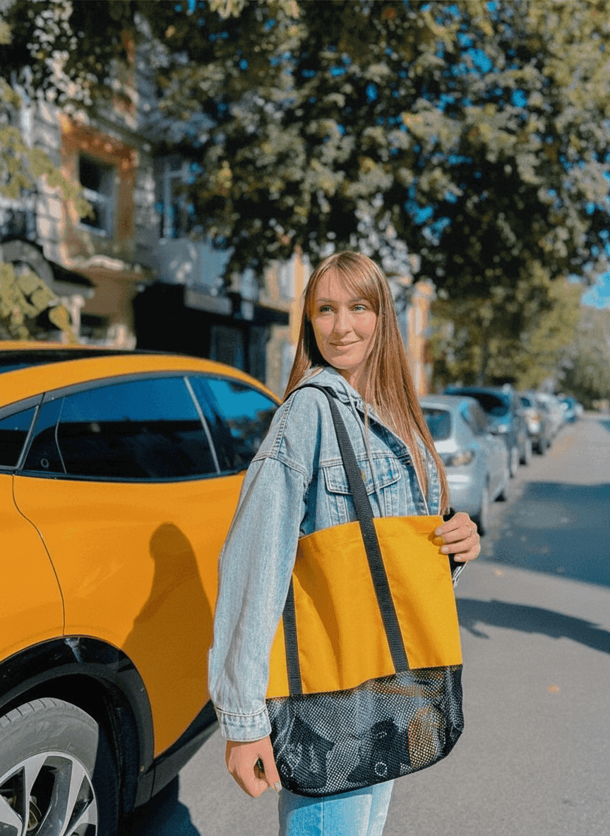 Mesh & Canvas Tote Bag with Sturdy Bottom