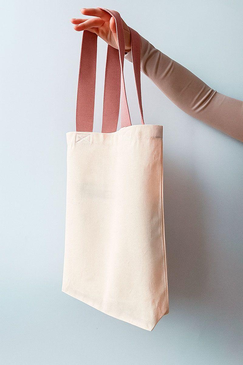 Екошопер з двонитки з теракотовими ручками-стрічками та кишенею — сумка з подовженою стрічкою, міцна бавовняна торба для покупок і щоденного використання без друку, розмір: 38см х 42смх 7см