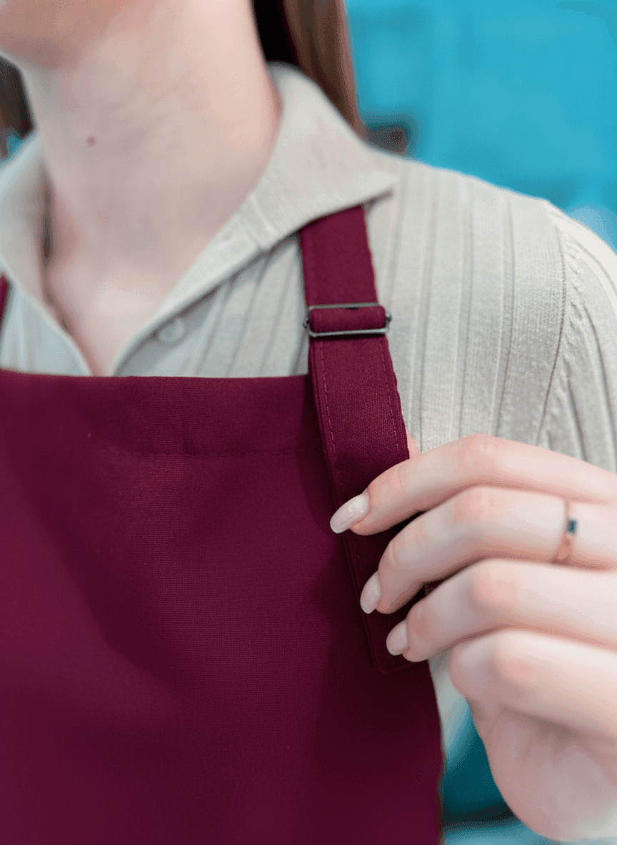 Burgundy Gabardine Apron with Grandma Print