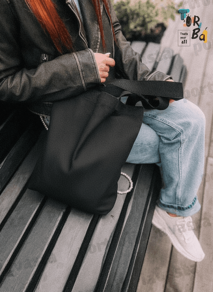 Black Heavy-Duty Cotton Flat-Bottom Tote Bag