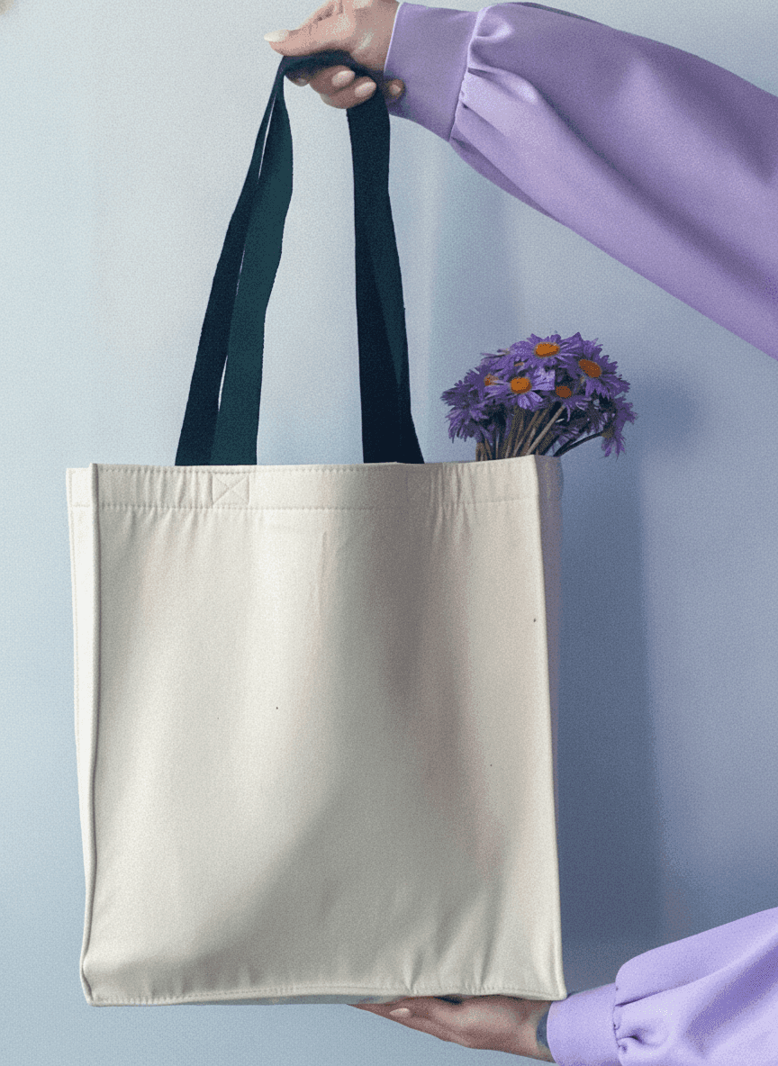 Structured Tote Bag with Ribbon Trim