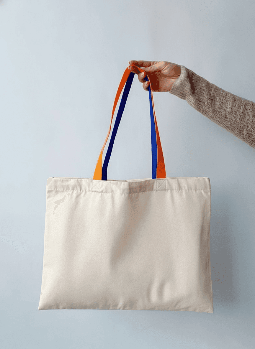 Sturdy Cotton Tote Bag with Colorful Handles