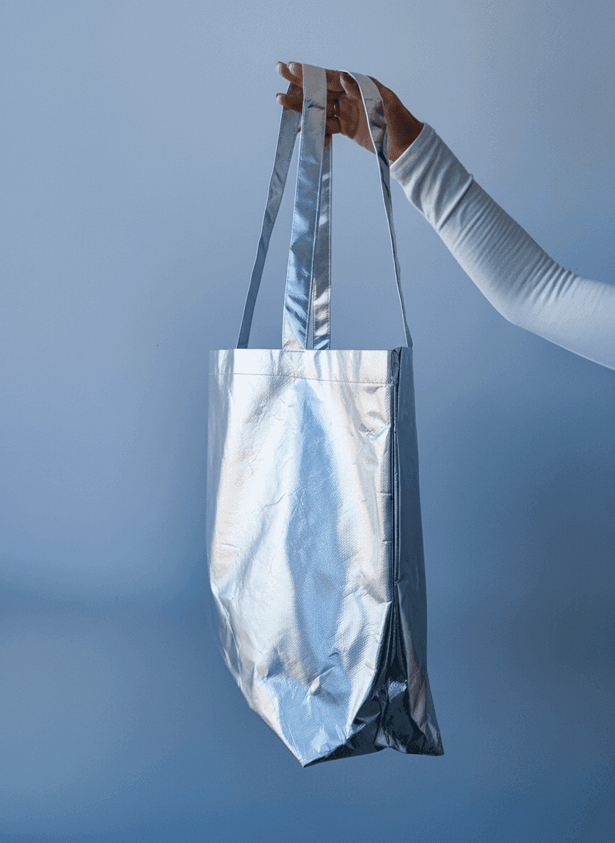Шопер алюбонд сріблястий з наплічними ручками для бренду