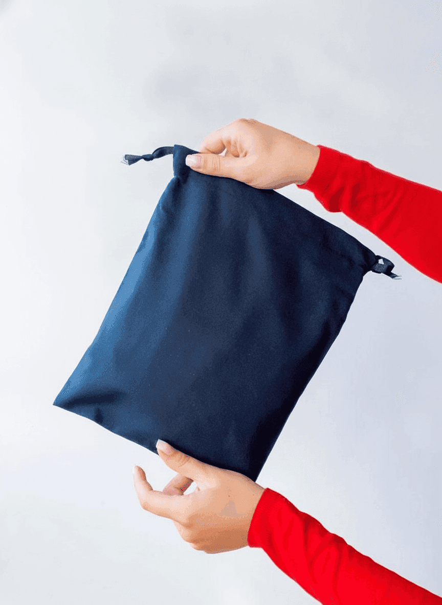 Black Thin Cotton Double Drawstring Pouch