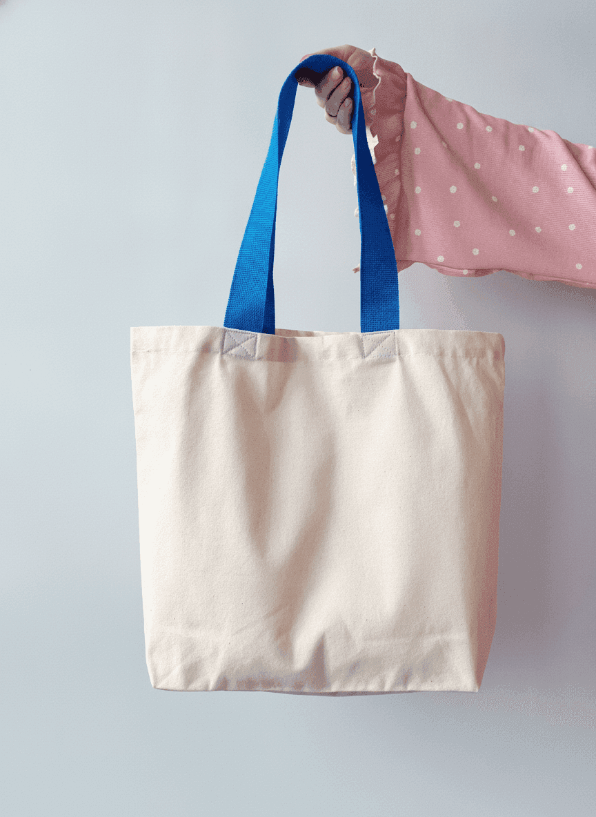 Eco-Friendly Tote Bag Light Beige with Blue Handles