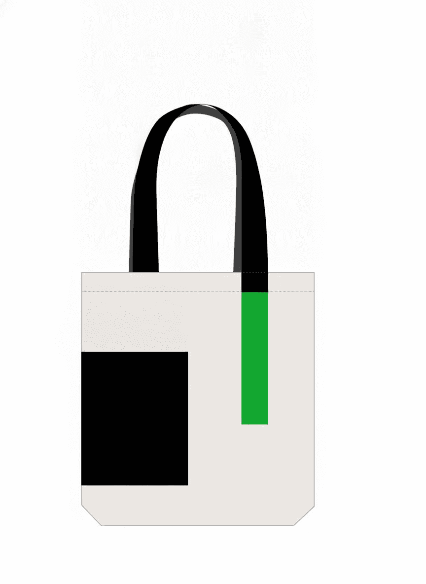 Tote Bag with Exterior Pocket & Long Green Strap
