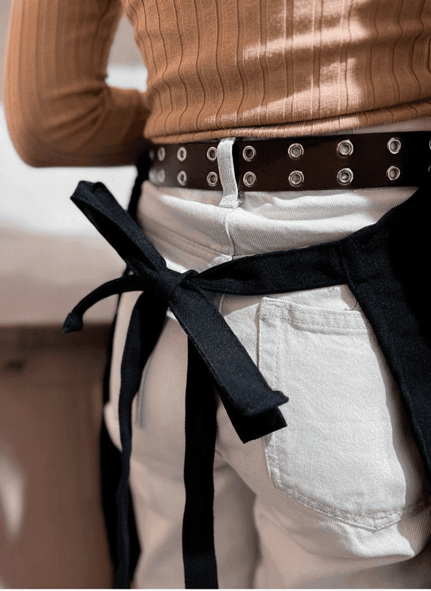 Black Gabardine Apron with Palyanytsia Print