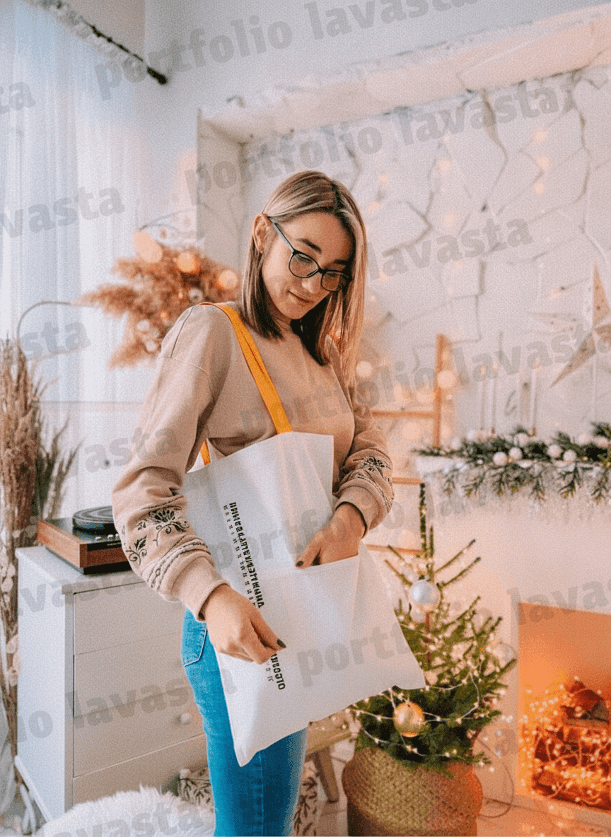 Oversized Tote Bag with Pocket & Yellow Handles