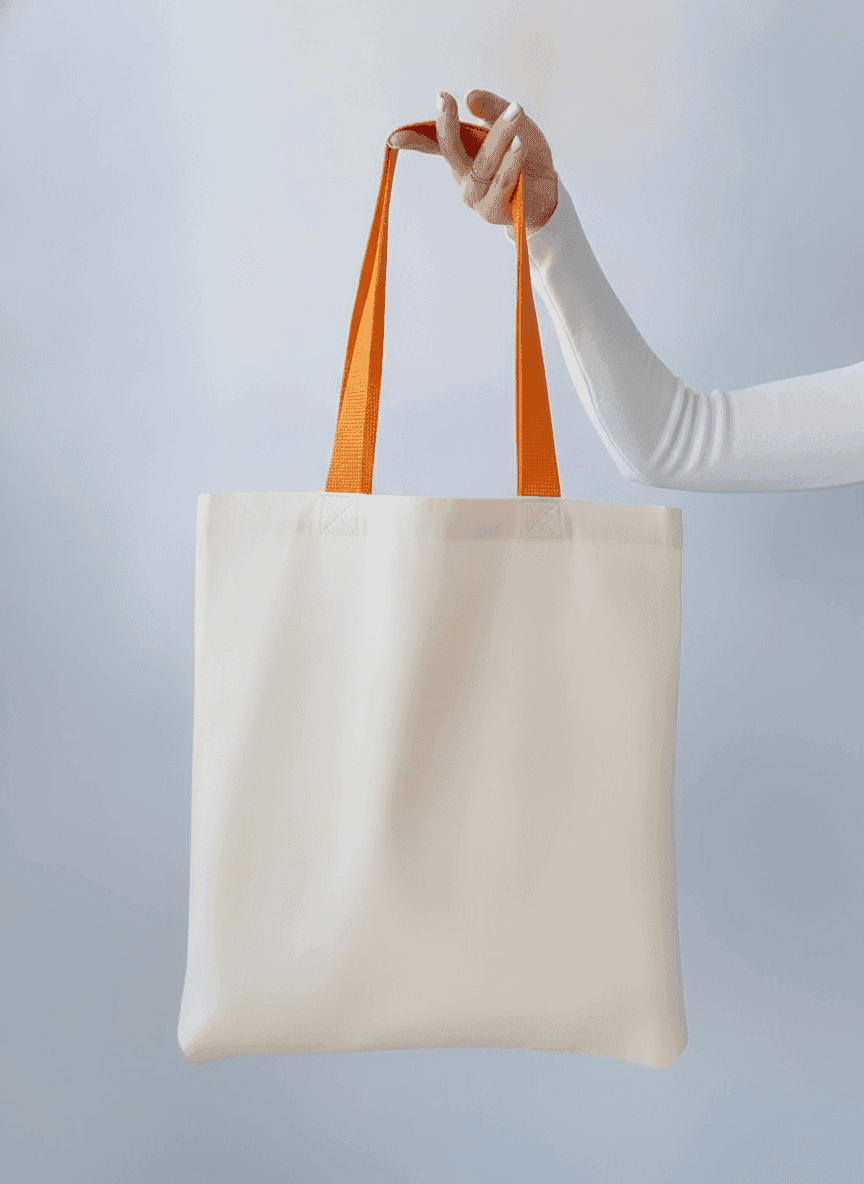 Natural Tote Bag with Pocket & Orange Handles