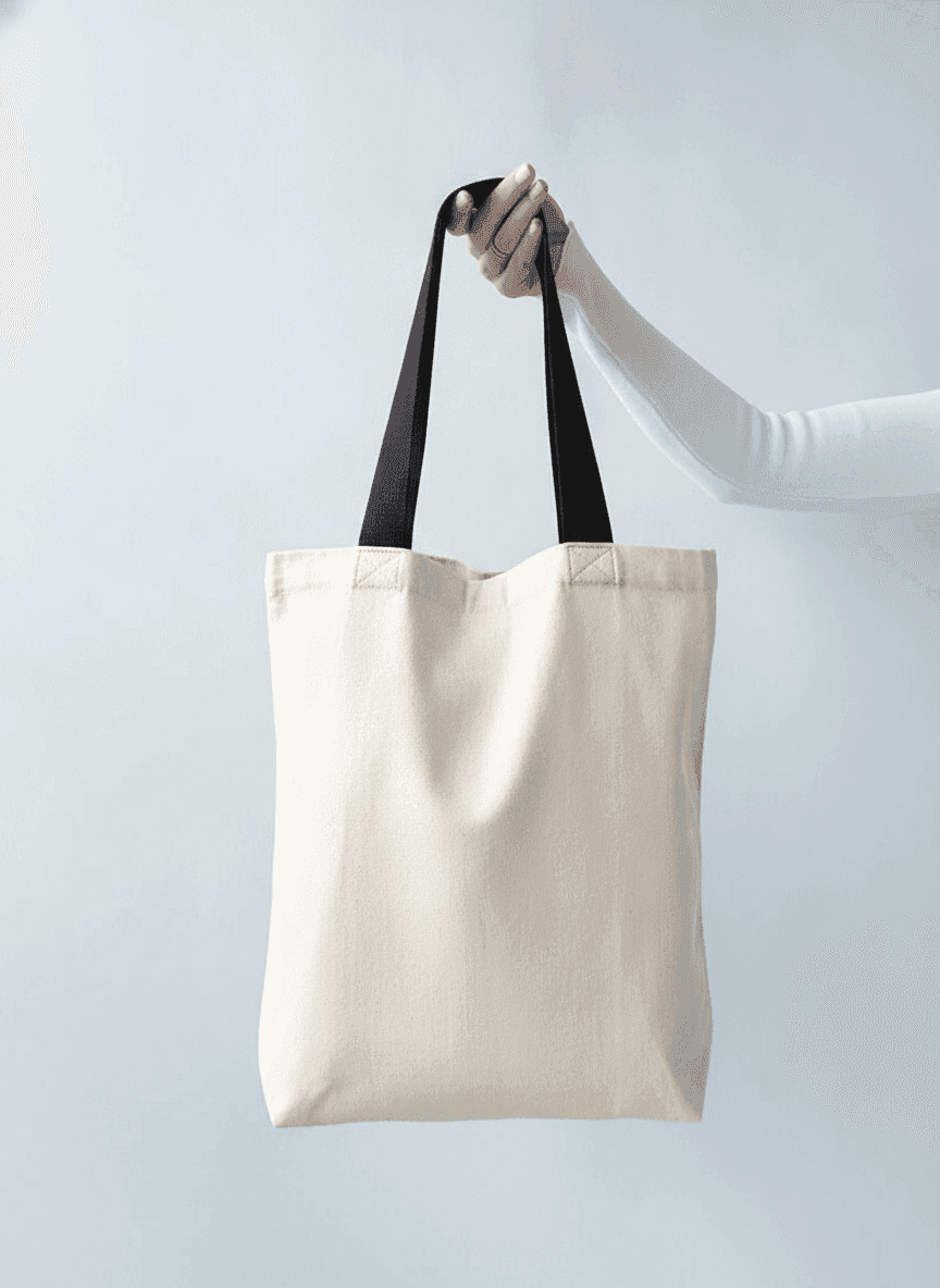 Natural Fabric Tote Bag with Pocket & Contrast Trim