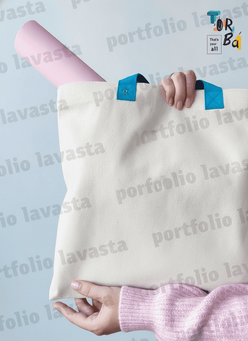 Midweight Tote Bag with Blue Handles