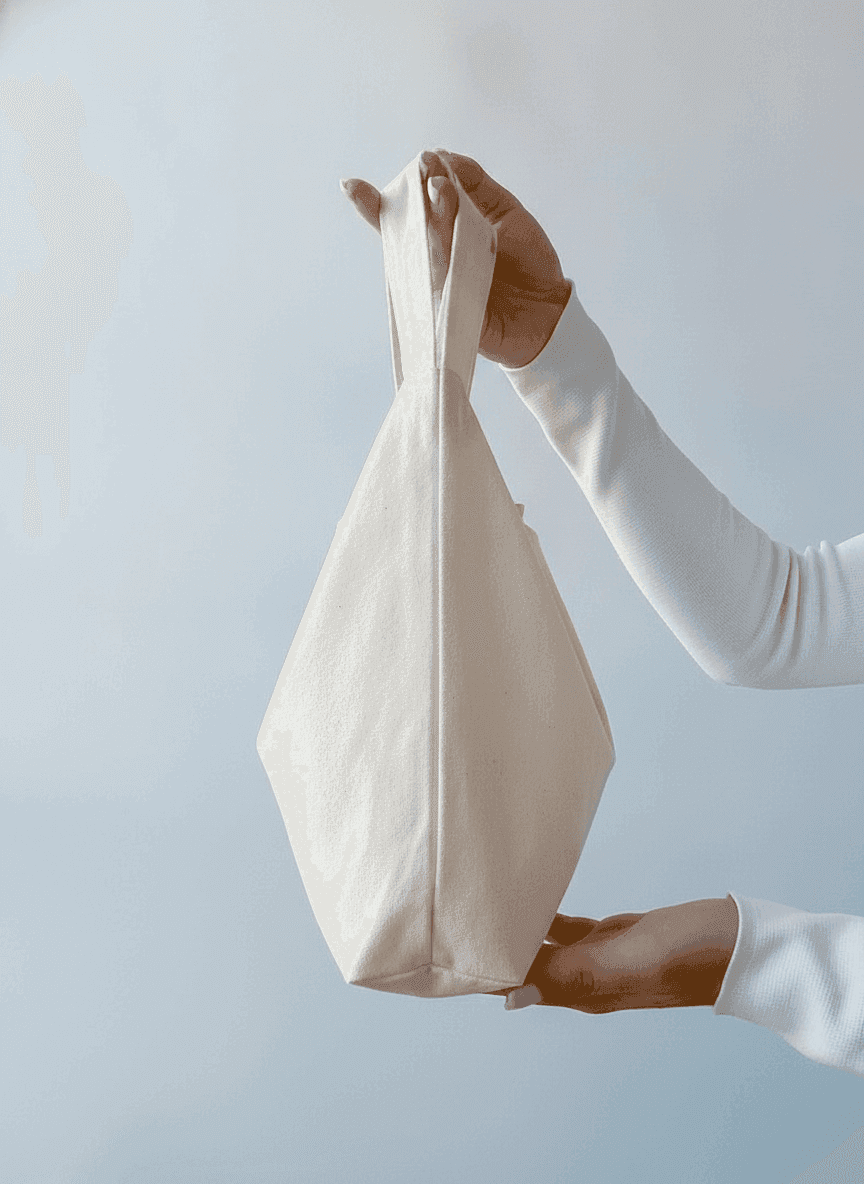Beige Natural Twill Tote Bag with Two Handle Lengths