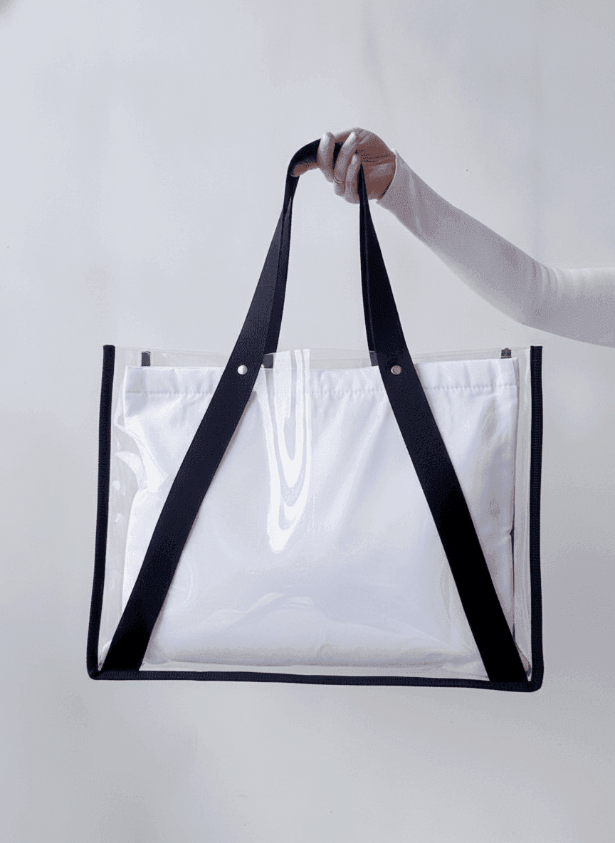 Clear Silicone Tote Bag with Black Handles & White Pouch