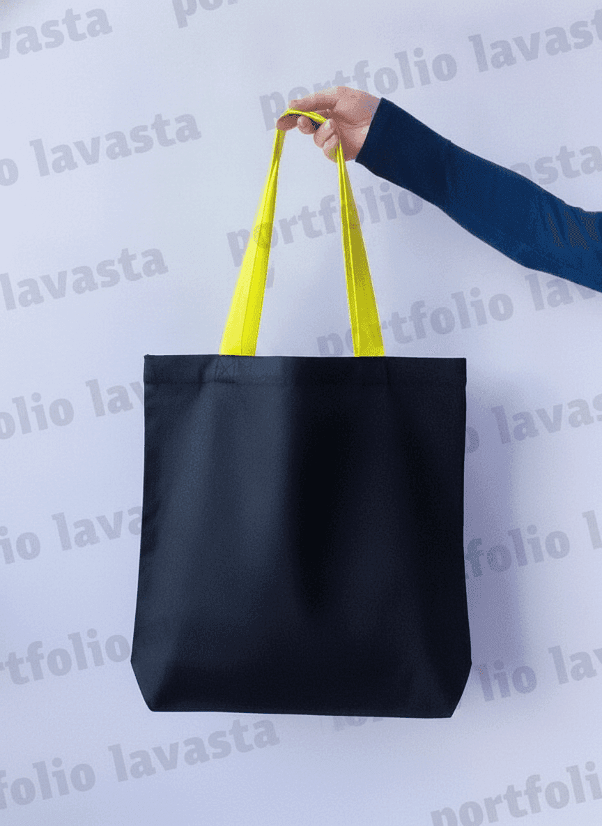 Roomy Cotton Tote Bag with Yellow Handles