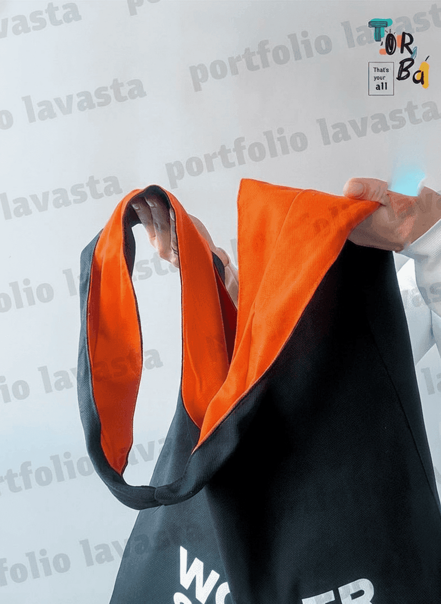 Black Canvas Tote with Orange Lining