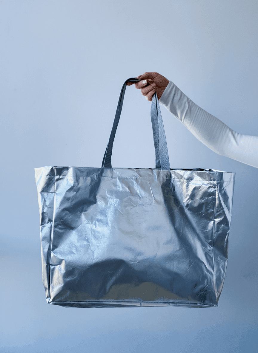 Шопер алюбонд сріблястий з наплічними ручками для бренду