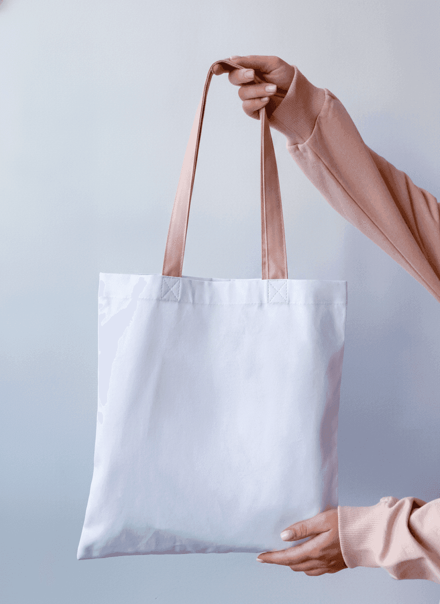 Heavy Cotton White Tote Bag with Beige Handles