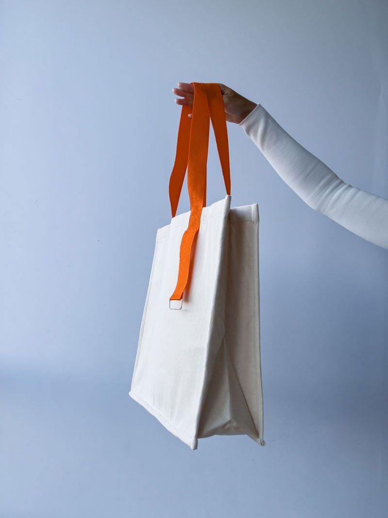 Екошопер із саржі з яскравими помаранчевими ручками та металевим кільцем — щільна бавовняна сумка Lavasta для покупок і щоденного використання без друку, розмір: 38см х 40смх 12см