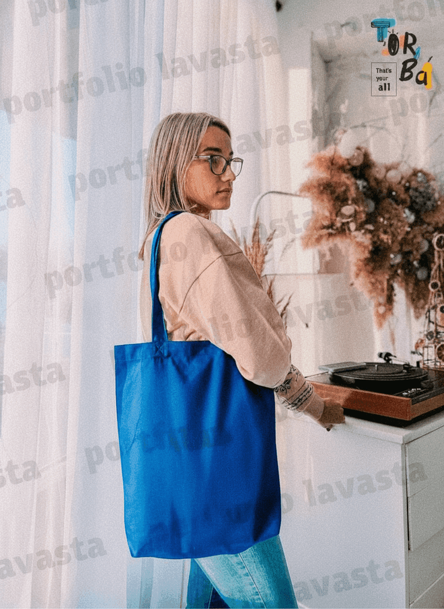Blue Heavy Cotton Tote Bag