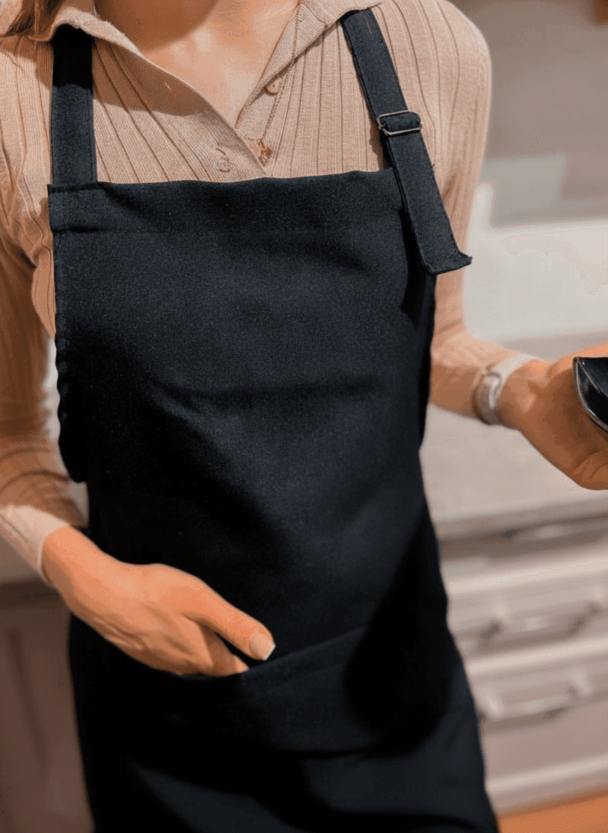 Black Gabardine Apron with Palyanytsia Print