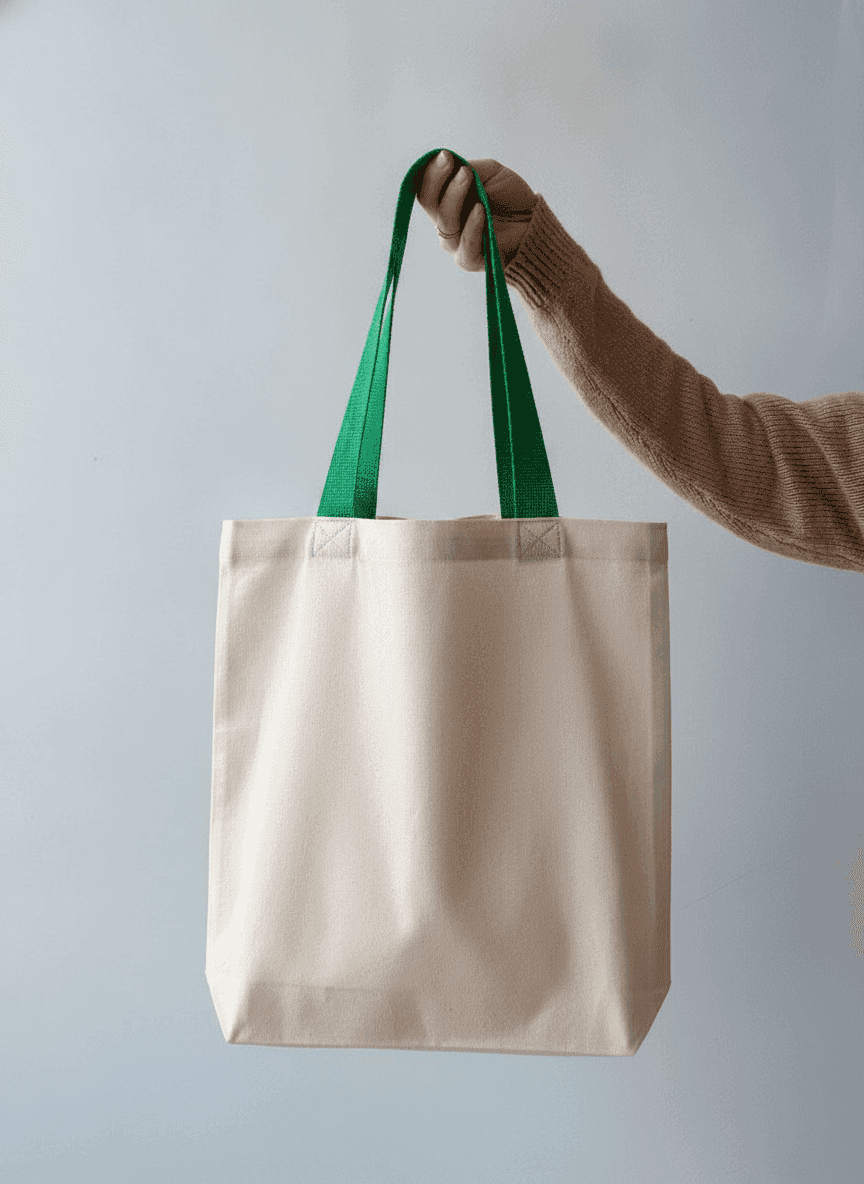 Reusable natural fabric tote bag with pocket