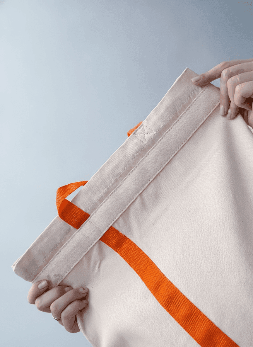 Light Beige Tote Bag with Ribbon Trim