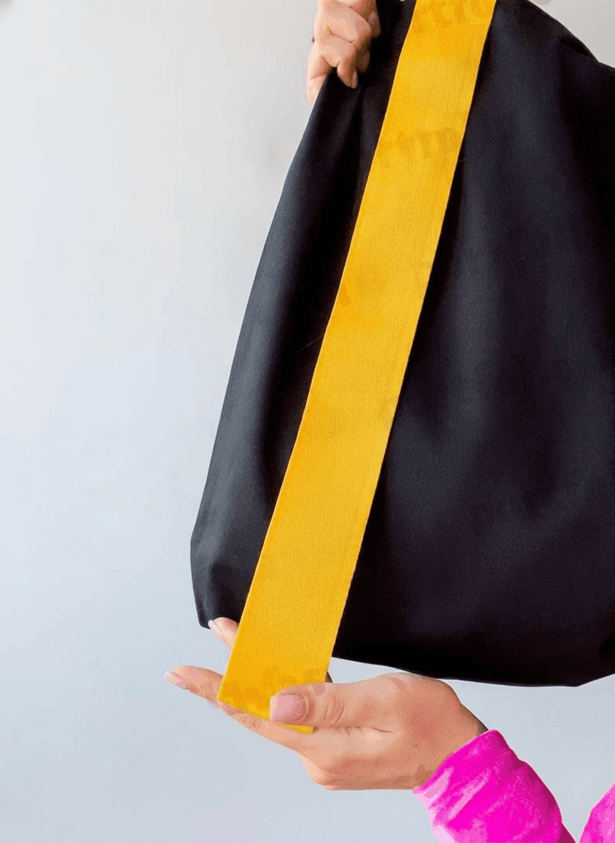 Black Cotton Tote Bag with Long Yellow Handles