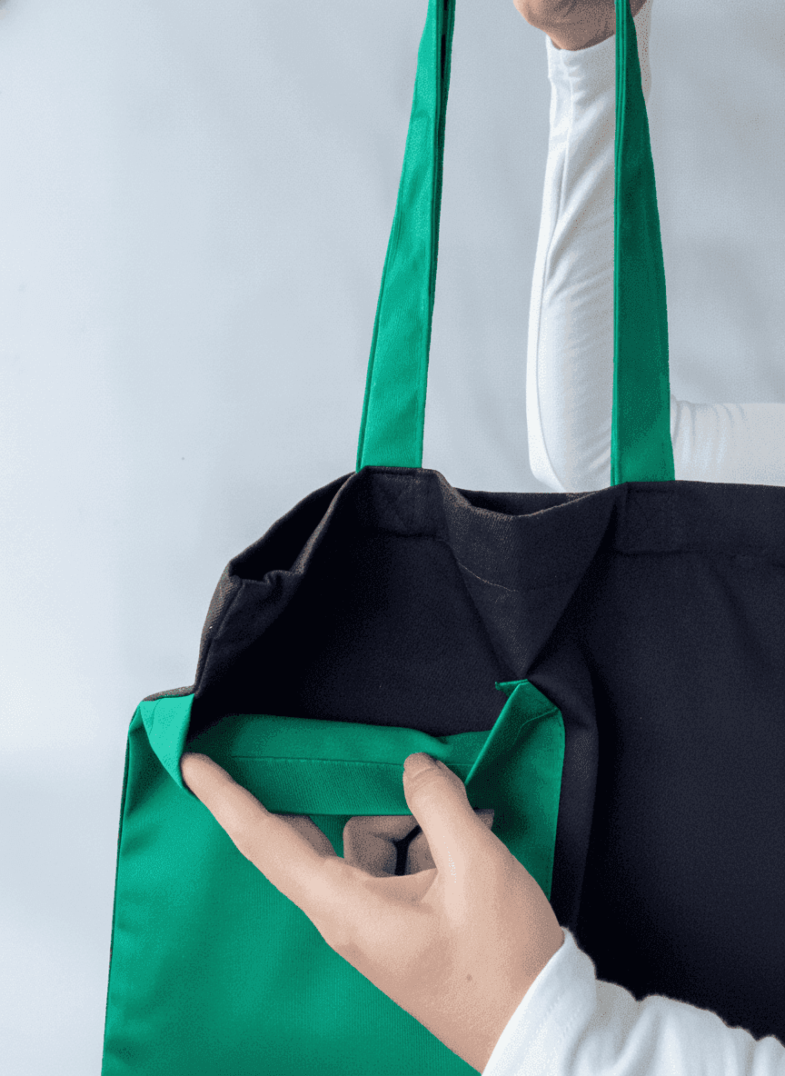 Heavy Cotton Twill Tote with Green Handles
