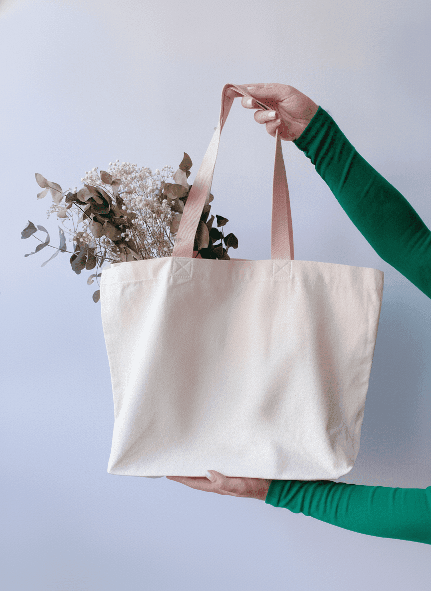 Wide Natural Calico Beach Tote with Base