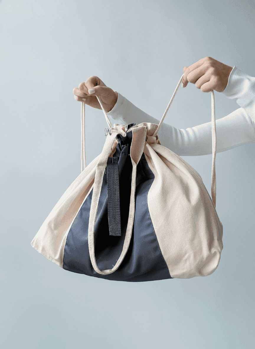 Two-Tone Twill Drawstring Bag