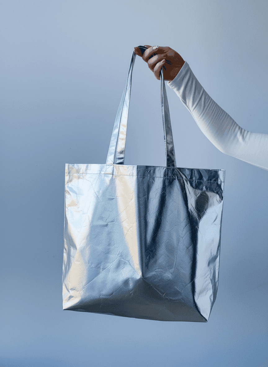 Шопер алюбонд сріблястий з наплічними ручками для бренду