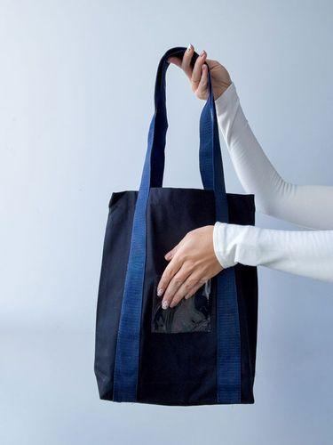 Шопер из плотной саржи с двойным дном и синими ручками