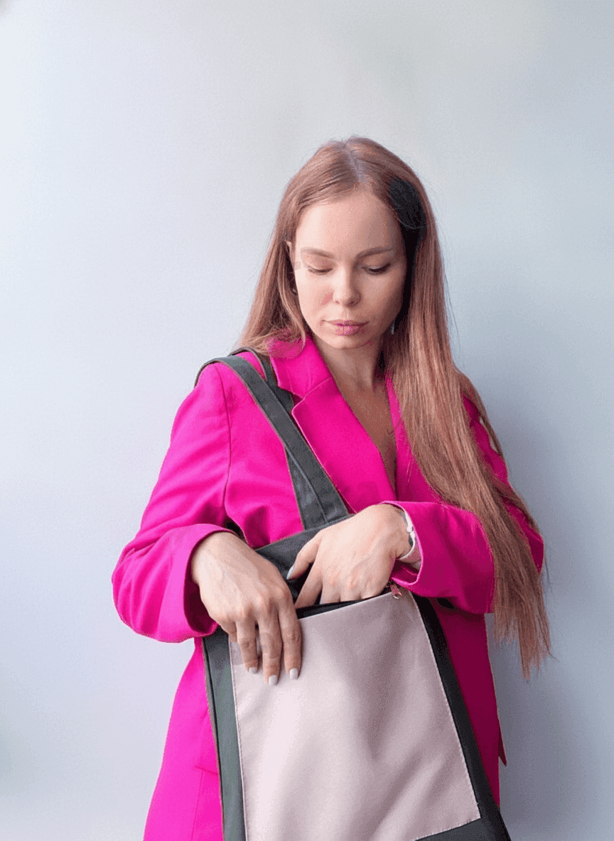 Khaki Twill Tote Bag with Zippered Pocket