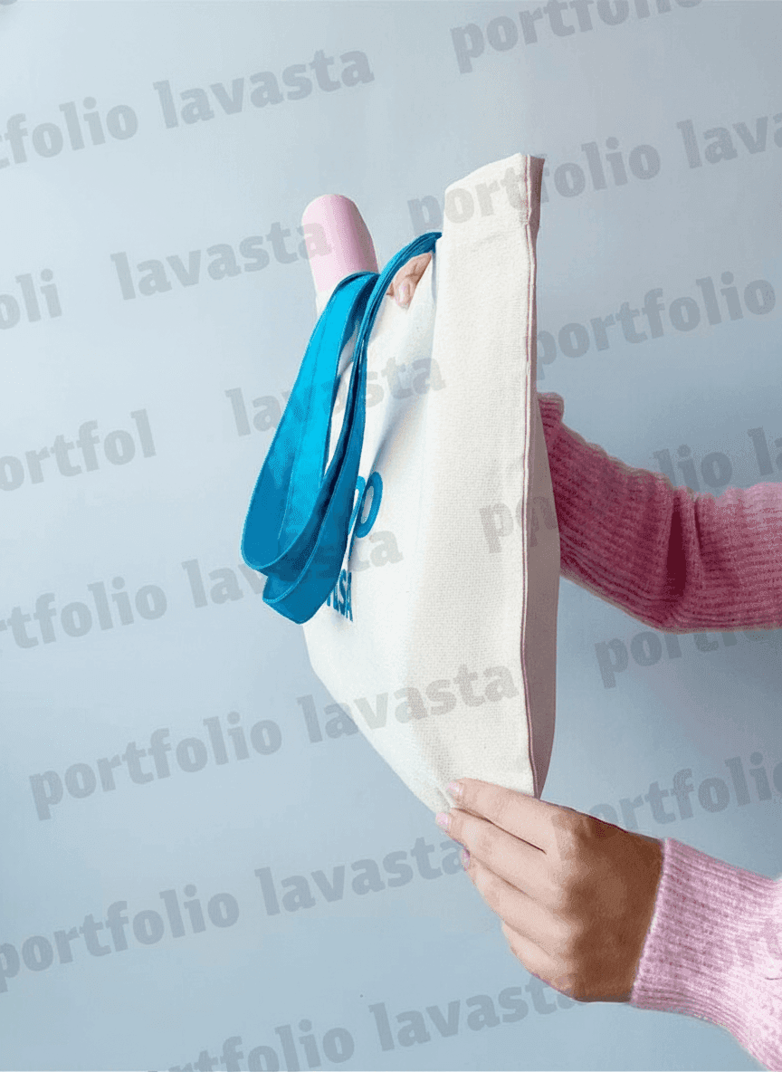 Midweight Tote Bag with Blue Handles