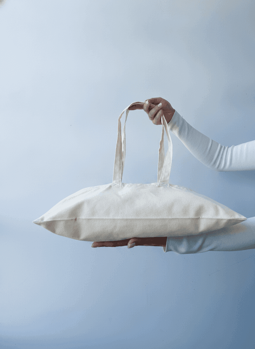 Solid Calico Tote Bag with Colorful Handles