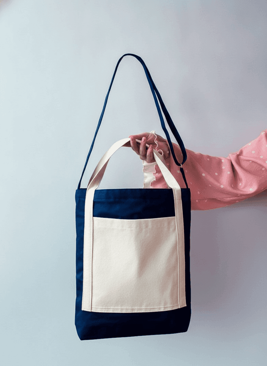 Twill Messenger Bag with Handle & Exterior Pocket
