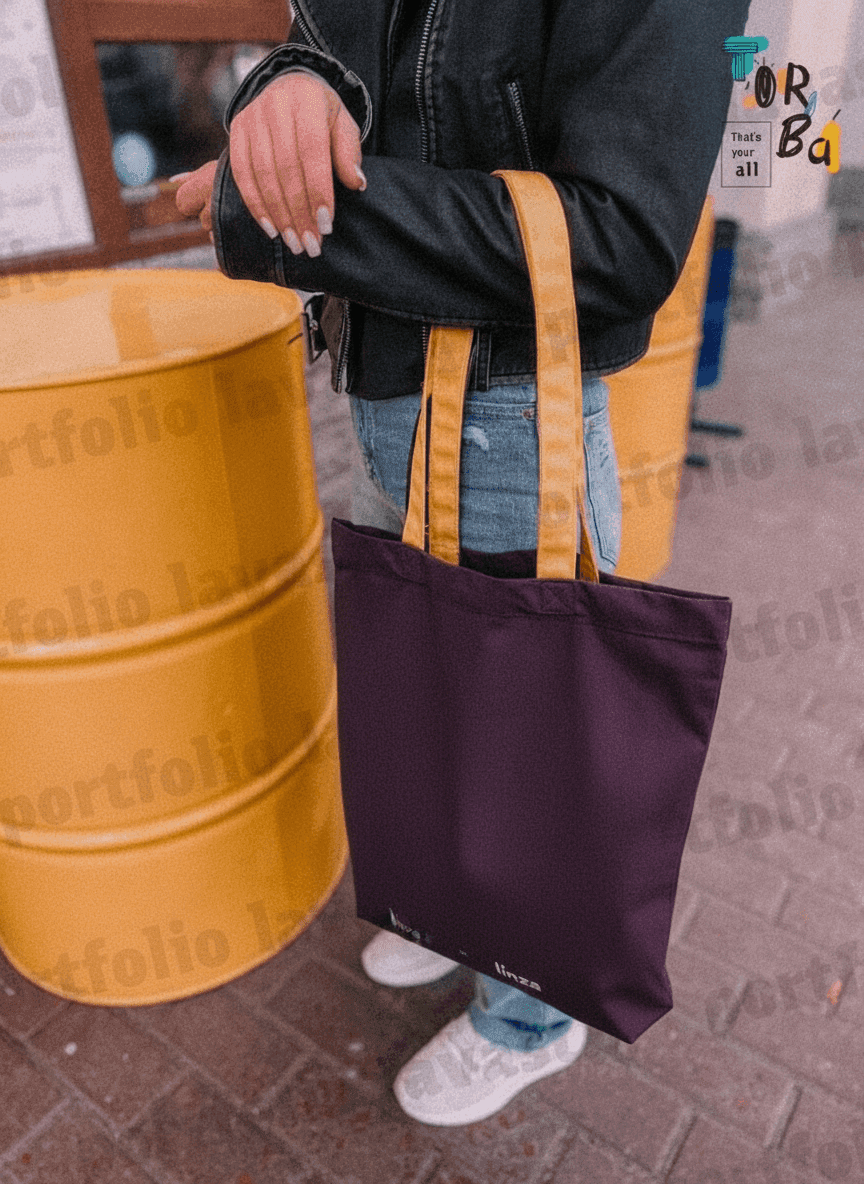 Heavyweight Cotton Tote Bag, Purple with Yellow Handles